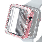 غطاء حماية من PC مطلي بالكهرباء مع صفين من الألماس وفيلم زجاج مقسى لسلسلة Apple Watch، لسلسلة Apple Watch 6 / 5 / 4 / Watch SE بمقاس 40 مم، ولسلسلة Apple Watch 6 / 5 / 4 / Watch SE بمقاس 44 مم