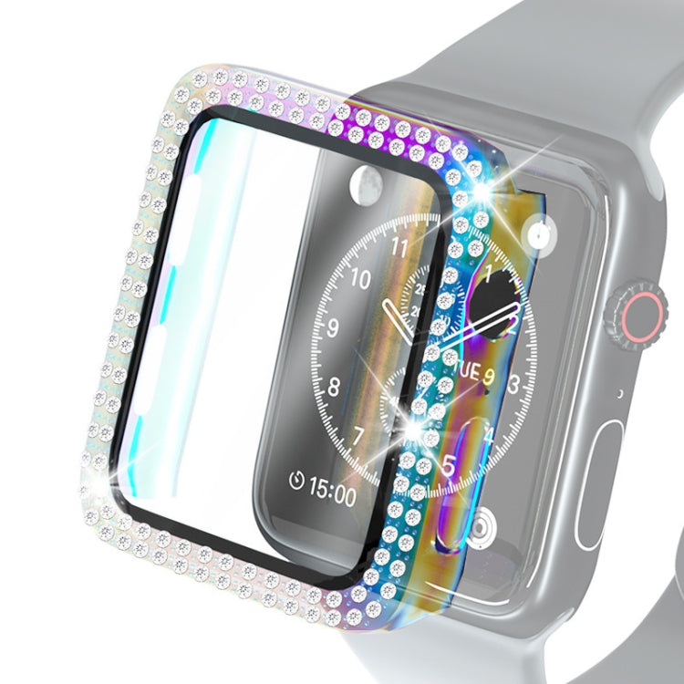 غطاء حماية من PC مطلي بالكهرباء مع صفين من الألماس وفيلم زجاج مقسى لسلسلة Apple Watch، لسلسلة Apple Watch 6 / 5 / 4 / Watch SE بمقاس 40 مم، ولسلسلة Apple Watch 6 / 5 / 4 / Watch SE بمقاس 44 مم