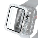 غطاء حماية من PC مطلي بالكهرباء مع صفين من الألماس وفيلم زجاج مقسى لسلسلة Apple Watch، لسلسلة Apple Watch 6 / 5 / 4 / Watch SE بمقاس 40 مم، ولسلسلة Apple Watch 6 / 5 / 4 / Watch SE بمقاس 44 مم