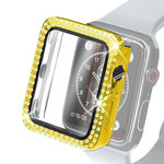 غطاء حماية من PC مطلي بالكهرباء مع صفين من الألماس وفيلم زجاج مقسى لسلسلة Apple Watch، لسلسلة Apple Watch 6 / 5 / 4 / Watch SE بمقاس 40 مم، ولسلسلة Apple Watch 6 / 5 / 4 / Watch SE بمقاس 44 مم
