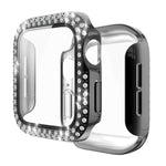 غطاء حماية من PC مطلي بالكهرباء مع صفين من الألماس وفيلم زجاج مقسى لسلسلة Apple Watch، لسلسلة Apple Watch 6 / 5 / 4 / Watch SE بمقاس 40 مم، ولسلسلة Apple Watch 6 / 5 / 4 / Watch SE بمقاس 44 مم