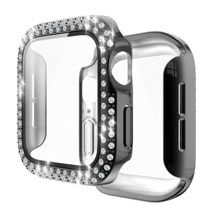 غطاء حماية من PC مطلي بالكهرباء مع صفين من الألماس وفيلم زجاج مقسى لسلسلة Apple Watch، لسلسلة Apple Watch 6 / 5 / 4 / Watch SE بمقاس 40 مم، ولسلسلة Apple Watch 6 / 5 / 4 / Watch SE بمقاس 44 مم