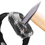 غطاء حماية من PC مطلي بالكهرباء مع صفين من الألماس وفيلم زجاج مقسى لسلسلة Apple Watch، لسلسلة Apple Watch 6 / 5 / 4 / Watch SE بمقاس 40 مم، ولسلسلة Apple Watch 6 / 5 / 4 / Watch SE بمقاس 44 مم