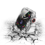 غطاء حماية من PC مطلي بالكهرباء مع صفين من الألماس وفيلم زجاج مقسى لسلسلة Apple Watch، لسلسلة Apple Watch 6 / 5 / 4 / Watch SE بمقاس 40 مم، ولسلسلة Apple Watch 6 / 5 / 4 / Watch SE بمقاس 44 مم