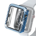 غطاء حماية من PC مطلي بالكهرباء مع صفين من الألماس وفيلم زجاج مقسى لسلسلة Apple Watch، لسلسلة Apple Watch 6 / 5 / 4 / Watch SE بمقاس 40 مم، ولسلسلة Apple Watch 6 / 5 / 4 / Watch SE بمقاس 44 مم
