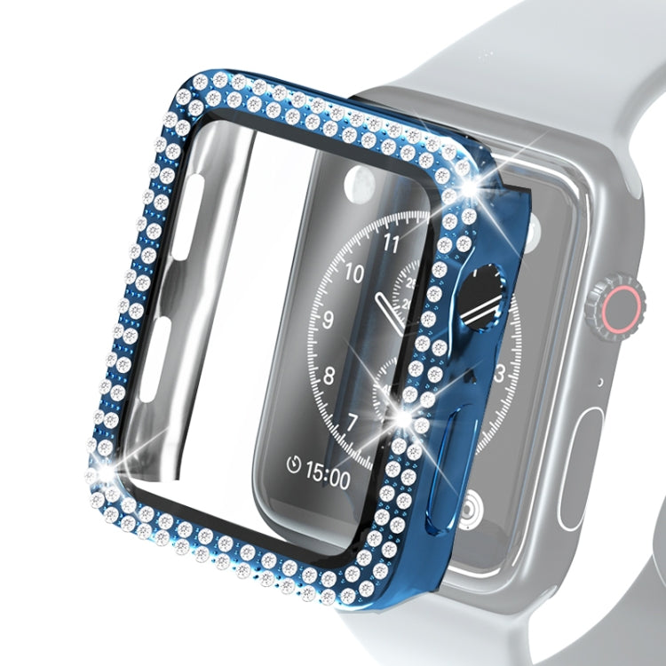 غطاء حماية من PC مطلي بالكهرباء مع صفين من الألماس وفيلم زجاج مقسى لسلسلة Apple Watch، لسلسلة Apple Watch 6 / 5 / 4 / Watch SE بمقاس 40 مم، ولسلسلة Apple Watch 6 / 5 / 4 / Watch SE بمقاس 44 مم