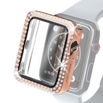 غطاء حماية من PC مطلي بالكهرباء مع صفين من الألماس وفيلم زجاج مقسى لسلسلة Apple Watch، لسلسلة Apple Watch 6 / 5 / 4 / Watch SE بمقاس 40 مم، ولسلسلة Apple Watch 6 / 5 / 4 / Watch SE بمقاس 44 مم