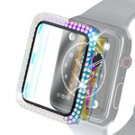 غطاء حماية من PC مطلي بالكهرباء مع صفين من الألماس وفيلم زجاج مقسى لسلسلة Apple Watch، لسلسلة Apple Watch 6 / 5 / 4 / Watch SE بمقاس 40 مم، ولسلسلة Apple Watch 6 / 5 / 4 / Watch SE بمقاس 44 مم