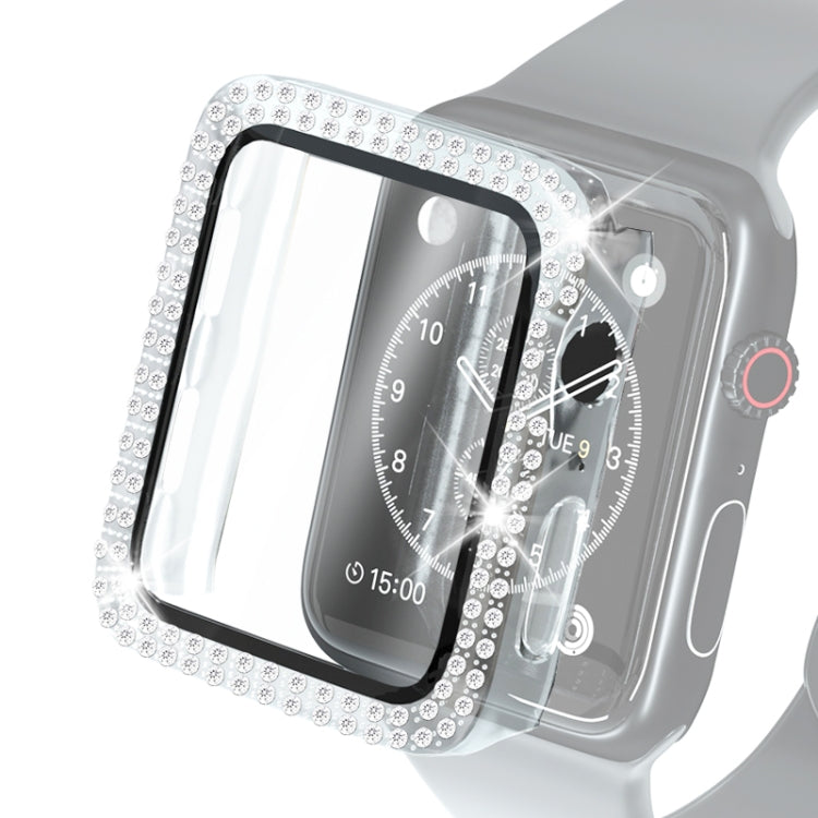 غطاء حماية من PC مطلي بالكهرباء مع صفين من الألماس وفيلم زجاج مقسى لسلسلة Apple Watch، لسلسلة Apple Watch 6 / 5 / 4 / Watch SE بمقاس 40 مم، ولسلسلة Apple Watch 6 / 5 / 4 / Watch SE بمقاس 44 مم