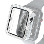 غطاء حماية من PC مطلي بالكهرباء مع صفين من الألماس وفيلم زجاج مقسى لسلسلة Apple Watch، لسلسلة Apple Watch 6 / 5 / 4 / Watch SE بمقاس 40 مم، ولسلسلة Apple Watch 6 / 5 / 4 / Watch SE بمقاس 44 مم