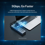 موزع USB متعدد المنافذ 7 في 1 من ORICO AT2U3-7AB-GY-BP من سبيكة الألمنيوم مع مفاتيح فردية، قابس الاتحاد الأوروبي، قابس المملكة المتحدة، قابس أستراليا
