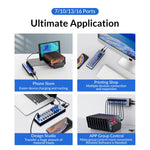 موزع USB متعدد المنافذ 7 في 1 من ORICO AT2U3-7AB-GY-BP من سبيكة الألمنيوم مع مفاتيح فردية، قابس الاتحاد الأوروبي، قابس المملكة المتحدة، قابس أستراليا