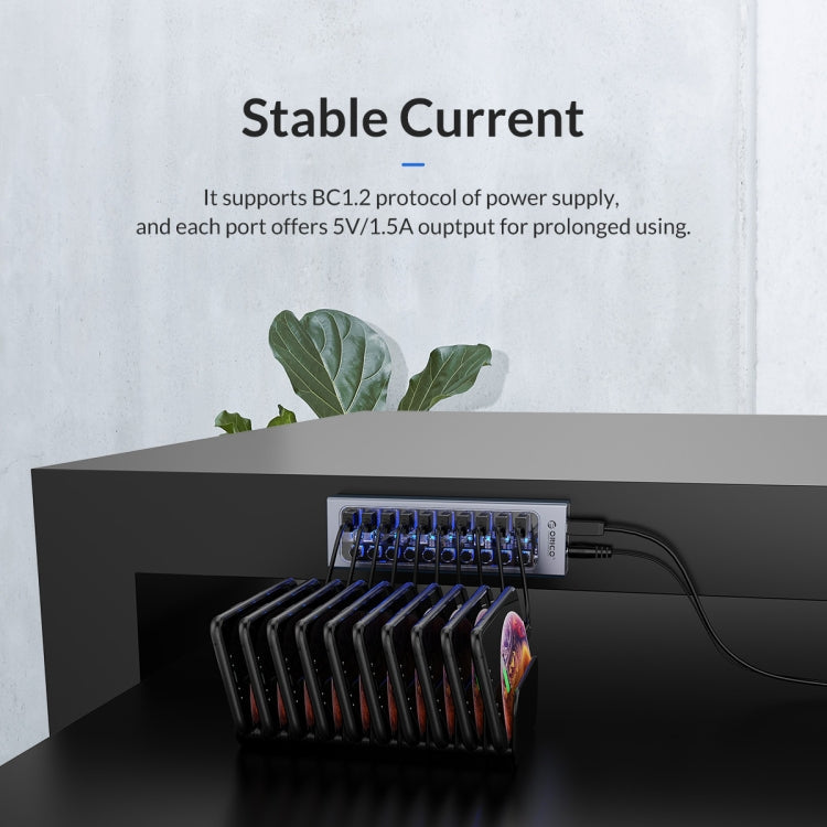 موزع USB متعدد المنافذ 7 في 1 من ORICO AT2U3-7AB-GY-BP من سبيكة الألمنيوم مع مفاتيح فردية، قابس الاتحاد الأوروبي، قابس المملكة المتحدة، قابس أستراليا