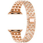 Five-beads Diamond Steel Replacement Strap Watchband For Apple Watch Series, 7 41mm / 6 & SE & 5 & 4 40mm / 3 & 2 & 1 38mm, 7 45mm / 6 & SE & 5 & 4 44mm / 3 & 2 & 1 42mm