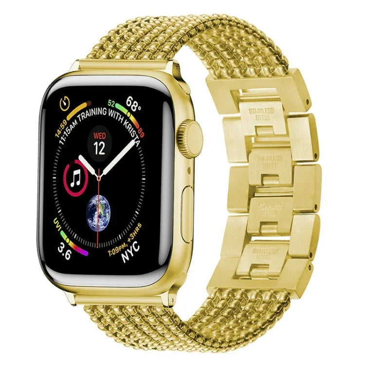 سوار ساعة بديل من الفولاذ بثلاث خرزات وست سلاسل لسلسلة Apple Watch، 7 بحجم 41مم / 6 و SE و 5 و 4 بحجم 40مم / 3 و 2 و 1 بحجم 38مم، 7 بحجم 45مم / 6 و SE و 5 و 4 بحجم 44مم / 3 و 2 و 1 بحجم 42مم