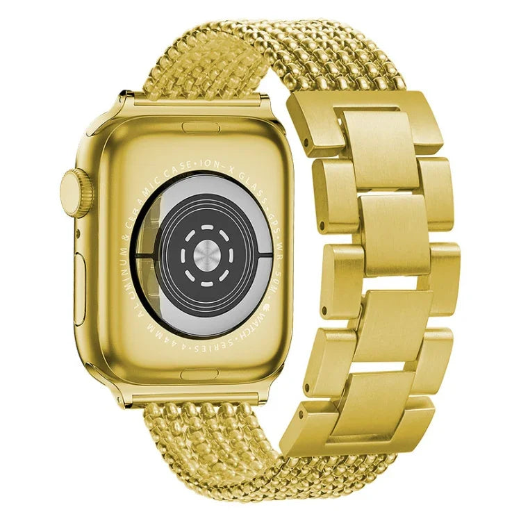 سوار ساعة بديل من الفولاذ بثلاث خرزات وست سلاسل لسلسلة Apple Watch، 7 بحجم 41مم / 6 و SE و 5 و 4 بحجم 40مم / 3 و 2 و 1 بحجم 38مم، 7 بحجم 45مم / 6 و SE و 5 و 4 بحجم 44مم / 3 و 2 و 1 بحجم 42مم