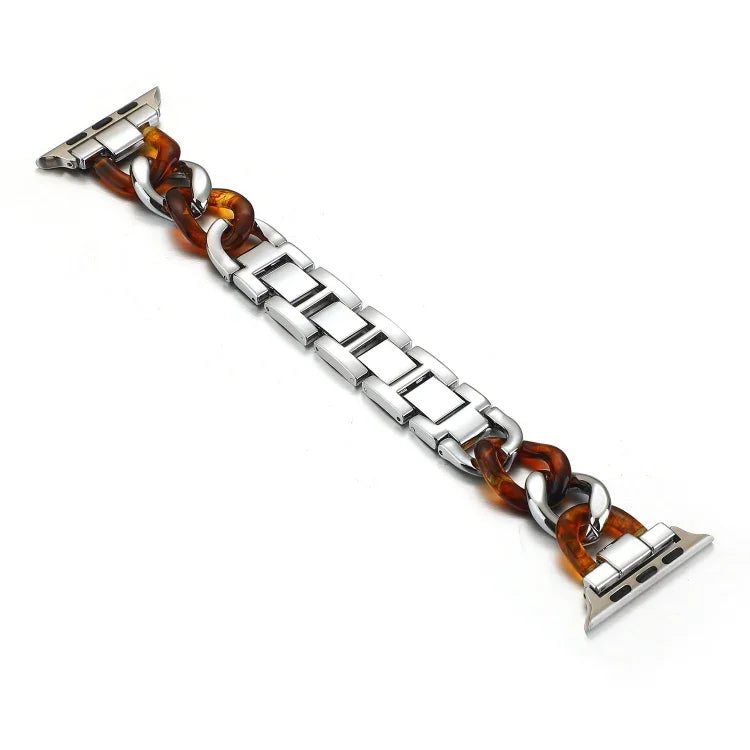 سوار ساعة بديل بسلسلة كاوبوي + راتنج معدني لسلسلة Apple Watch، 7 بحجم 41مم / 6 و SE و 5 و 4 بحجم 40مم / 3 و 2 و 1 بحجم 38مم، 7 بحجم 45مم / 6 و SE و 5 و 4 بحجم 44مم / 3 و 2 و 1 بحجم 42مم