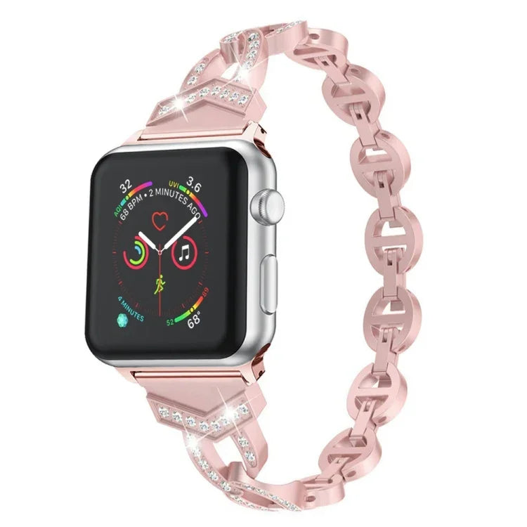 سوار ساعة بديل من الفولاذ المقاوم للصدأ الماسي لسلسلة Apple Watch، 7 بحجم 41مم / 6 و SE و 5 و 4 بحجم 40مم / 3 و 2 و 1 بحجم 38مم، 7 بحجم 45مم / 6 و SE و 5 و 4 بحجم 44مم / 3 و 2 و 1 بحجم 42مم