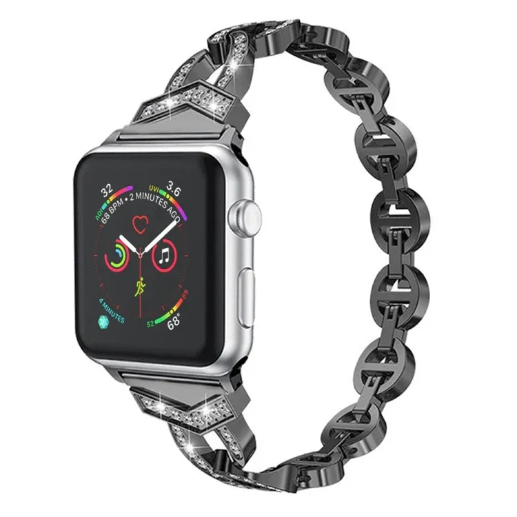 سوار ساعة بديل من الفولاذ المقاوم للصدأ الماسي لسلسلة Apple Watch، 7 بحجم 41مم / 6 و SE و 5 و 4 بحجم 40مم / 3 و 2 و 1 بحجم 38مم، 7 بحجم 45مم / 6 و SE و 5 و 4 بحجم 44مم / 3 و 2 و 1 بحجم 42مم