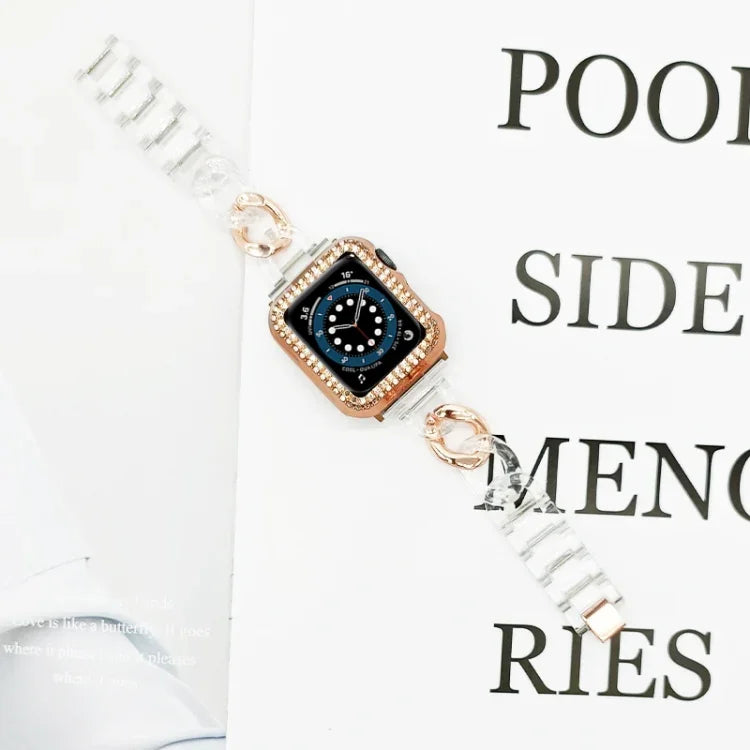 Transparent Cowboy Chain Replacement Strap Watchband For Apple Watch Series, 7 41mm / 6 & SE & 5 & 4 40mm / 3 & 2 & 1 38mm, 7 45mm / 6 & SE & 5 & 4 44mm / 3 & 2 & 1 42mm
