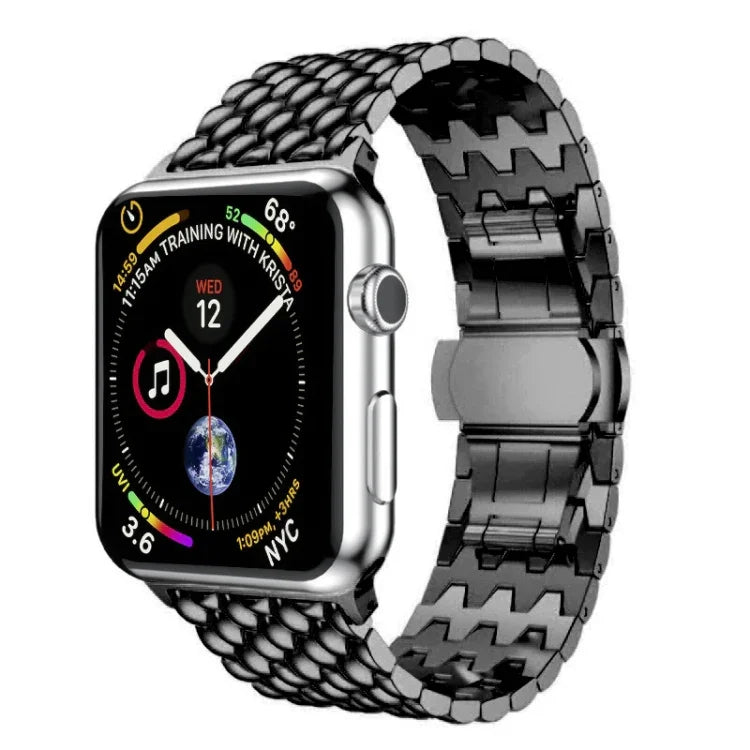 سوار ساعة معدني بديل بنقشة قشور السمك لسلسلة Apple Watch، 7 مقاس 41مم / 6 و SE و 5 و 4 مقاس 40مم / 3 و 2 و 1 مقاس 38مم، 7 مقاس 45مم / 6 و SE و 5 و 4 مقاس 44مم / 3 و 2 و 1 مقاس 42مم