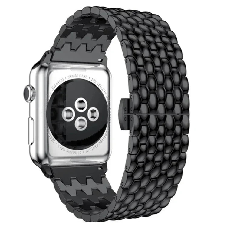 سوار ساعة معدني بديل بنقشة قشور السمك لسلسلة Apple Watch، 7 مقاس 41مم / 6 و SE و 5 و 4 مقاس 40مم / 3 و 2 و 1 مقاس 38مم، 7 مقاس 45مم / 6 و SE و 5 و 4 مقاس 44مم / 3 و 2 و 1 مقاس 42مم