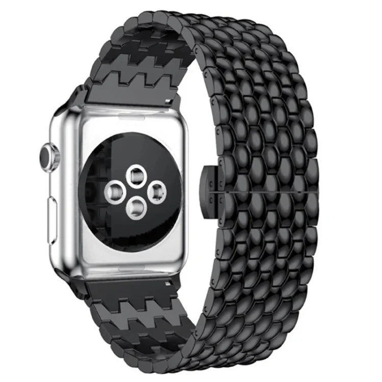 سوار ساعة معدني بديل بنقشة قشور السمك لسلسلة Apple Watch، 7 مقاس 41مم / 6 و SE و 5 و 4 مقاس 40مم / 3 و 2 و 1 مقاس 38مم، 7 مقاس 45مم / 6 و SE و 5 و 4 مقاس 44مم / 3 و 2 و 1 مقاس 42مم