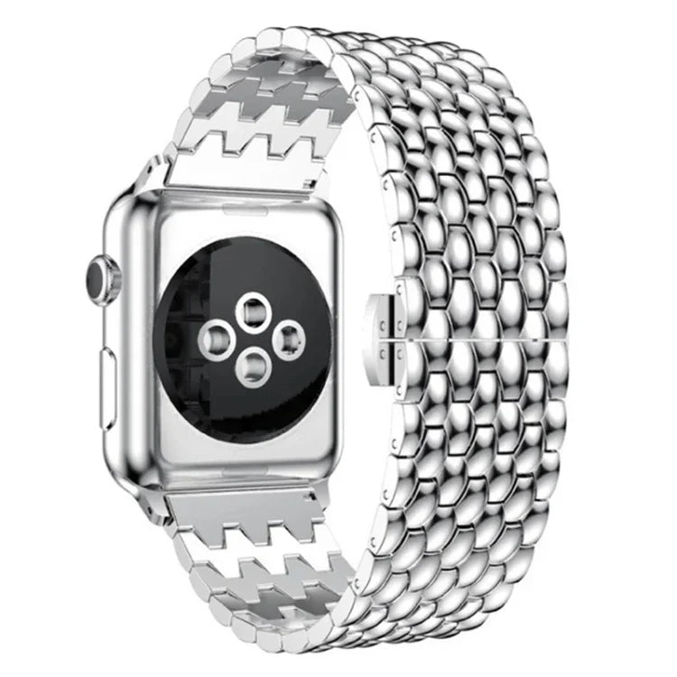 سوار ساعة معدني بديل بنقشة قشور السمك لسلسلة Apple Watch، 7 مقاس 41مم / 6 و SE و 5 و 4 مقاس 40مم / 3 و 2 و 1 مقاس 38مم، 7 مقاس 45مم / 6 و SE و 5 و 4 مقاس 44مم / 3 و 2 و 1 مقاس 42مم
