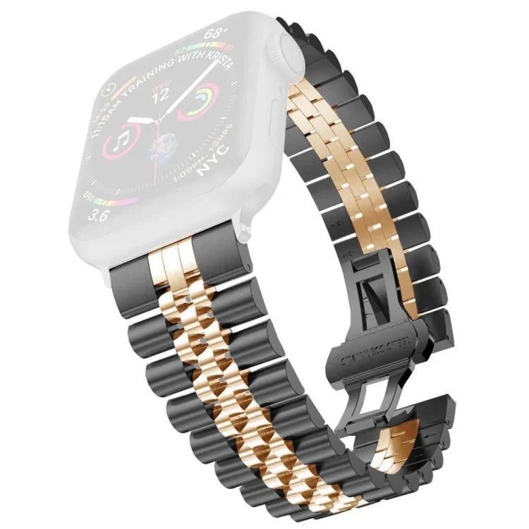 سوار ساعة بديل من الفولاذ المقاوم للصدأ بخمسة خرزات للنساء عرض: 20مم لسلسلة Apple Watch، 7 مقاس 45مم / 6 و SE و 5 و 4 مقاس 44مم / 3 و 2 و 1 مقاس 42مم، 7 مقاس 41مم / 6 و SE و 5 و 4 مقاس 40مم / 3 و 2 و 1 مقاس 38مم