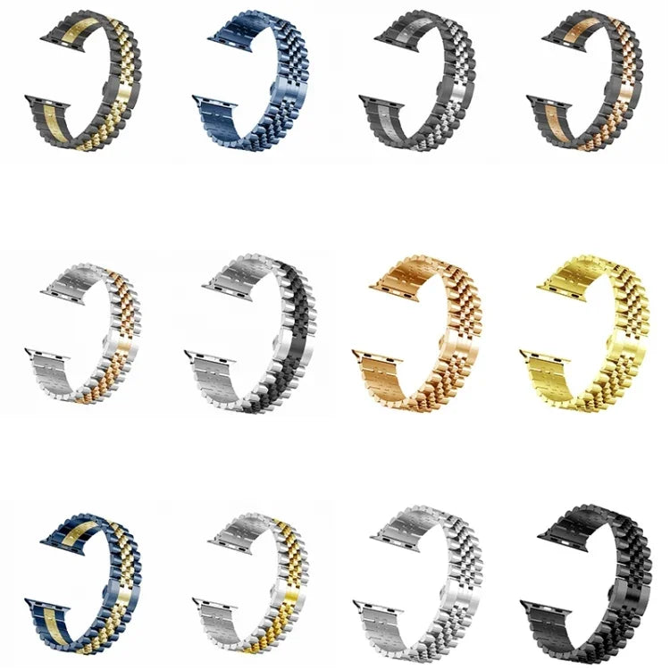 سوار ساعة بديل من الفولاذ المقاوم للصدأ بخمسة خرزات للنساء عرض: 20مم لسلسلة Apple Watch، 7 مقاس 45مم / 6 و SE و 5 و 4 مقاس 44مم / 3 و 2 و 1 مقاس 42مم، 7 مقاس 41مم / 6 و SE و 5 و 4 مقاس 40مم / 3 و 2 و 1 مقاس 38مم