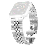سوار ساعة بديل من الفولاذ المقاوم للصدأ بخمسة خرزات للنساء عرض: 20مم لسلسلة Apple Watch، 7 مقاس 45مم / 6 و SE و 5 و 4 مقاس 44مم / 3 و 2 و 1 مقاس 42مم، 7 مقاس 41مم / 6 و SE و 5 و 4 مقاس 40مم / 3 و 2 و 1 مقاس 38مم