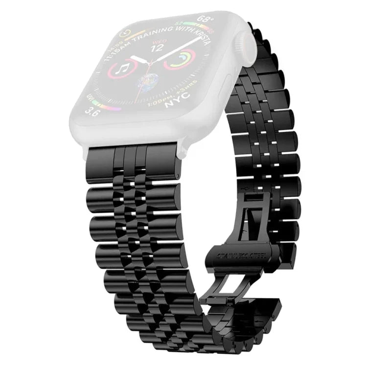 سوار ساعة بديل من الفولاذ المقاوم للصدأ بخمسة خرزات للنساء عرض: 20مم لسلسلة Apple Watch، 7 مقاس 45مم / 6 و SE و 5 و 4 مقاس 44مم / 3 و 2 و 1 مقاس 42مم، 7 مقاس 41مم / 6 و SE و 5 و 4 مقاس 40مم / 3 و 2 و 1 مقاس 38مم
