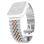 سوار ساعة بديل من الفولاذ المقاوم للصدأ بخمسة خرزات للنساء عرض: 20مم لسلسلة Apple Watch، 7 مقاس 45مم / 6 و SE و 5 و 4 مقاس 44مم / 3 و 2 و 1 مقاس 42مم، 7 مقاس 41مم / 6 و SE و 5 و 4 مقاس 40مم / 3 و 2 و 1 مقاس 38مم