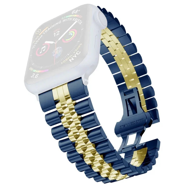 سوار ساعة بديل من الفولاذ المقاوم للصدأ بخمسة خرزات للنساء عرض: 20مم لسلسلة Apple Watch، 7 مقاس 45مم / 6 و SE و 5 و 4 مقاس 44مم / 3 و 2 و 1 مقاس 42مم، 7 مقاس 41مم / 6 و SE و 5 و 4 مقاس 40مم / 3 و 2 و 1 مقاس 38مم