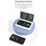 SY-118 شاحن لاسلكي قابل للطي بسطح مرآة 15W مع تقويم مكتبي دائم وساعة ومنبه ووظيفة ضبط سطوع بثلاث مستويات، SY-118 أسود، SY-118 أبيض