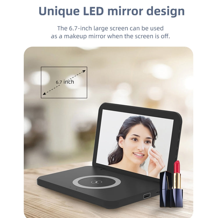 SY-118 شاحن لاسلكي قابل للطي بسطح مرآة 15W مع تقويم مكتبي دائم وساعة ومنبه ووظيفة ضبط سطوع بثلاث مستويات، SY-118 أسود، SY-118 أبيض