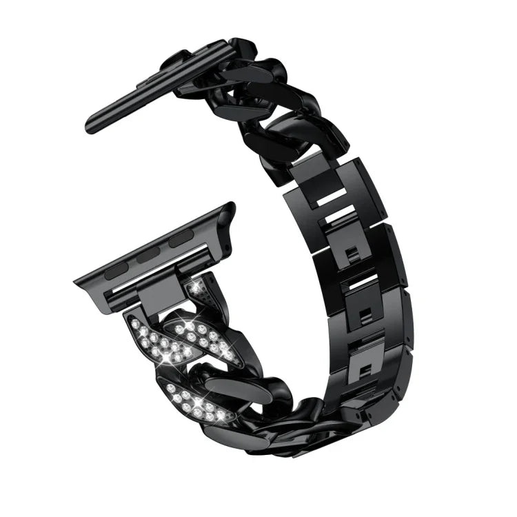 سوار ساعة من الدنيم بصف واحد مع سبائك ماسية، لسلسلة Apple Watch 8 و 7 بقياس 41مم / SE 2 و 6 و SE و 5 و 4 بقياس 40مم / 3 و 2 و 1 بقياس 38مم، لسلسلة Apple Watch 8 و 7 بقياس 45مم / SE 2 و 6 و SE و 5 و 4 بقياس 44مم / 3 و 2 و 1 بقياس 42مم