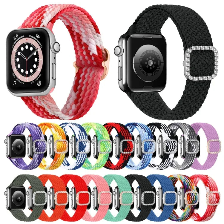 سوار ساعة بديل قابل للتعديل من النايلون المضفر مع إبزيم ماسي لسلسلة Apple Watch، 7 و 6 و SE و 5 و 4 مقاس 40مم / 3 و 2 و 1 مقاس 38مم، 7 و 6 و SE و 5 و 4 مقاس 44مم / 3 و 2 و 1 مقاس 42مم