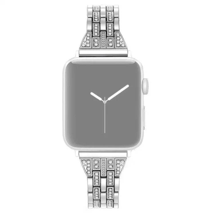 سوار ساعة من سبائك ماسية بصف مزدوج، لسلسلة Apple Watch 7 بقياس 41مم / 6 و SE و 5 و 4 بقياس 40مم / 3 و 2 و 1 بقياس 38مم