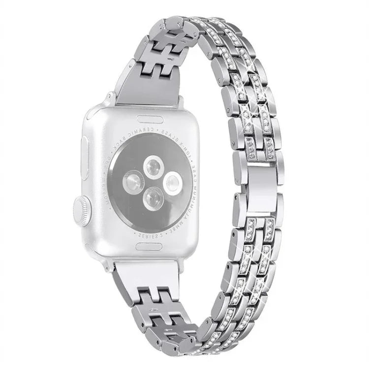 سوار ساعة من سبائك ماسية بصف مزدوج، لسلسلة Apple Watch 7 بقياس 41مم / 6 و SE و 5 و 4 بقياس 40مم / 3 و 2 و 1 بقياس 38مم