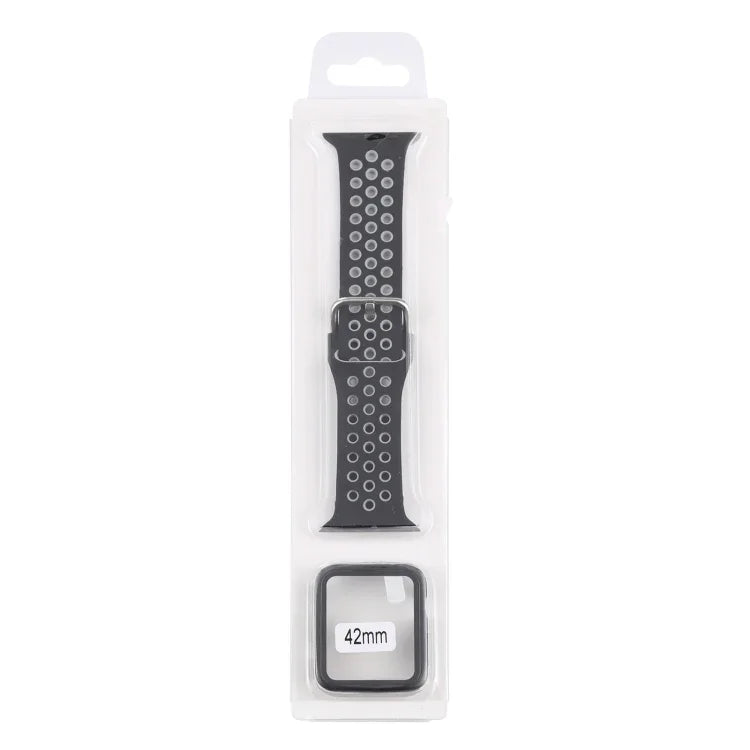 سوار ساعة بديل من السيليكون + غطاء حماية مع واقي شاشة لسلسلة Apple Watch 3 و 2 و 1 مقاس 42مم، لسلسلة Apple Watch 6 / 5 / 4 / Watch SE مقاس 44مم