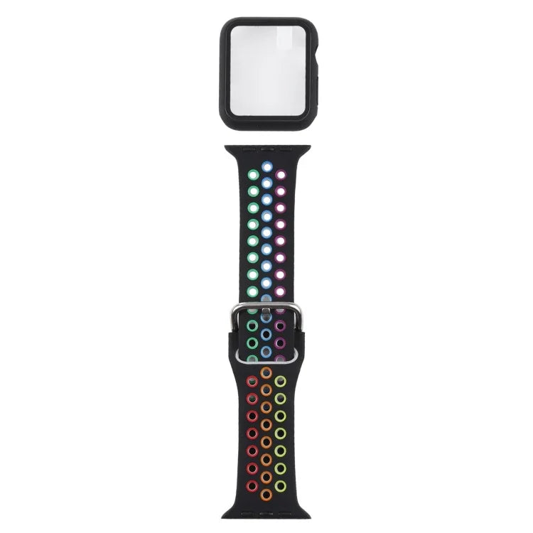 سوار ساعة بديل من السيليكون + غطاء حماية مع واقي شاشة لسلسلة Apple Watch 3 و 2 و 1 مقاس 42مم، لسلسلة Apple Watch 6 / 5 / 4 / Watch SE مقاس 44مم