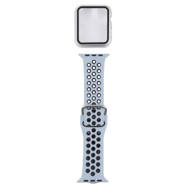 سوار ساعة بديل من السيليكون + غطاء حماية مع واقي شاشة لسلسلة Apple Watch 3 و 2 و 1 مقاس 42مم، لسلسلة Apple Watch 6 / 5 / 4 / Watch SE مقاس 44مم
