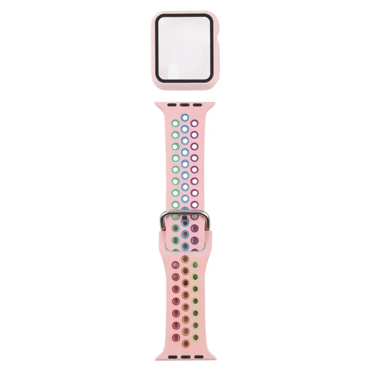 سوار ساعة بديل من السيليكون + غطاء حماية مع واقي شاشة لسلسلة Apple Watch 3 و 2 و 1 مقاس 42مم، لسلسلة Apple Watch 6 / 5 / 4 / Watch SE مقاس 44مم