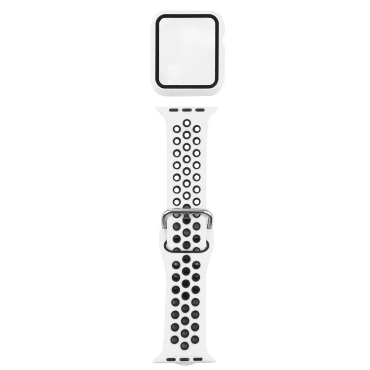 سوار ساعة بديل من السيليكون + غطاء حماية مع واقي شاشة لسلسلة Apple Watch 3 و 2 و 1 مقاس 42مم، لسلسلة Apple Watch 6 / 5 / 4 / Watch SE مقاس 44مم