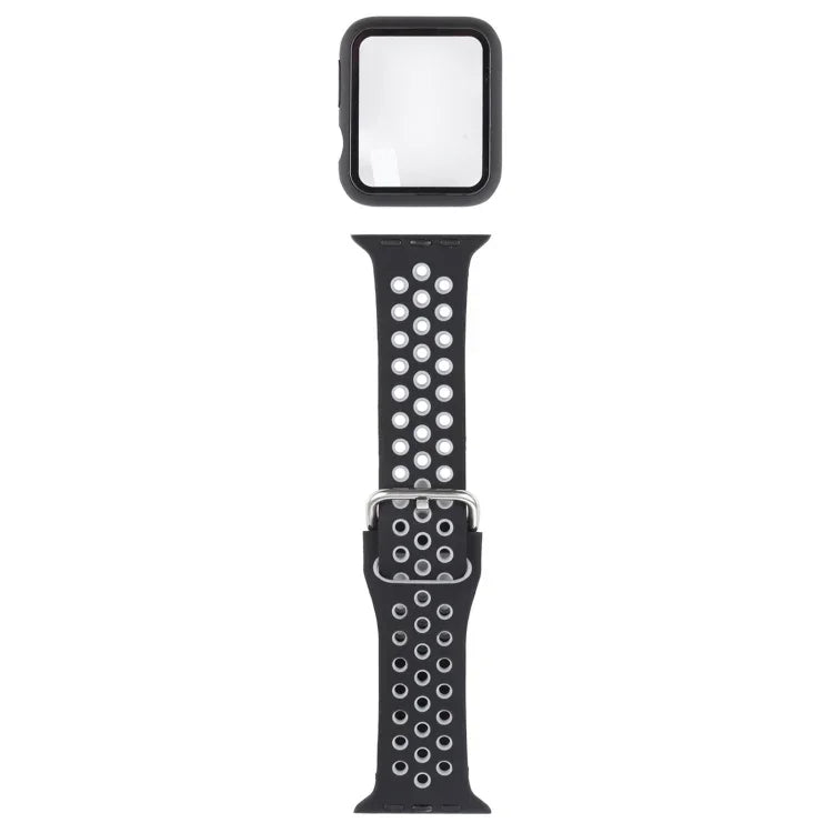 سوار ساعة بديل من السيليكون + غطاء حماية مع واقي شاشة لسلسلة Apple Watch 3 و 2 و 1 مقاس 42مم، لسلسلة Apple Watch 6 / 5 / 4 / Watch SE مقاس 44مم