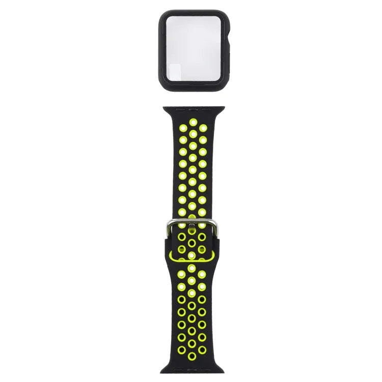 سوار ساعة بديل من السيليكون + غطاء حماية مع واقي شاشة لسلسلة Apple Watch 3 و 2 و 1 مقاس 42مم، لسلسلة Apple Watch 6 / 5 / 4 / Watch SE مقاس 44مم