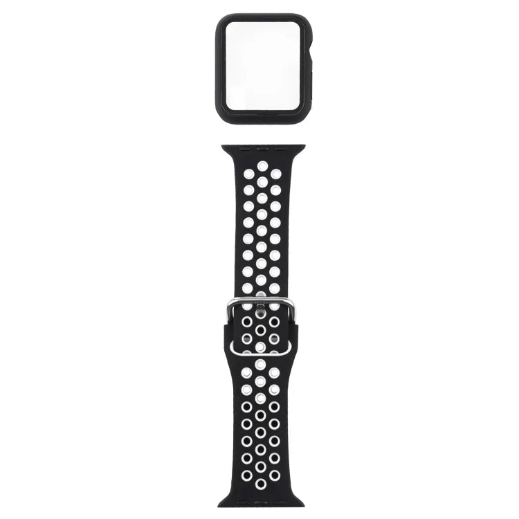سوار ساعة بديل من السيليكون + غطاء حماية مع واقي شاشة لسلسلة Apple Watch 3 و 2 و 1 مقاس 42مم، لسلسلة Apple Watch 6 / 5 / 4 / Watch SE مقاس 44مم