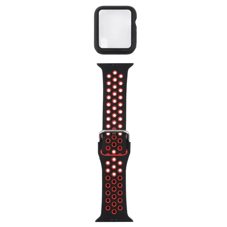 سوار ساعة بديل من السيليكون + غطاء حماية مع واقي شاشة لسلسلة Apple Watch 3 و 2 و 1 مقاس 42مم، لسلسلة Apple Watch 6 / 5 / 4 / Watch SE مقاس 44مم