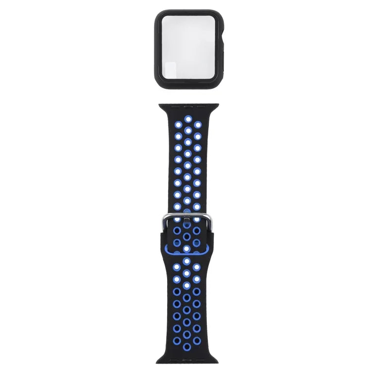 سوار ساعة بديل من السيليكون + غطاء حماية مع واقي شاشة لسلسلة Apple Watch 3 و 2 و 1 مقاس 42مم، لسلسلة Apple Watch 6 / 5 / 4 / Watch SE مقاس 44مم